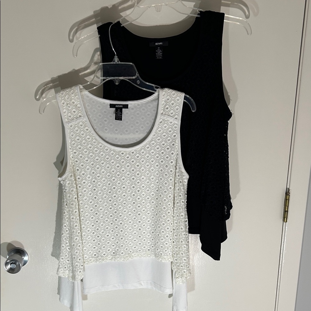 Pair of Alfani Women's Black and White Lace Tank Tops, size Medium